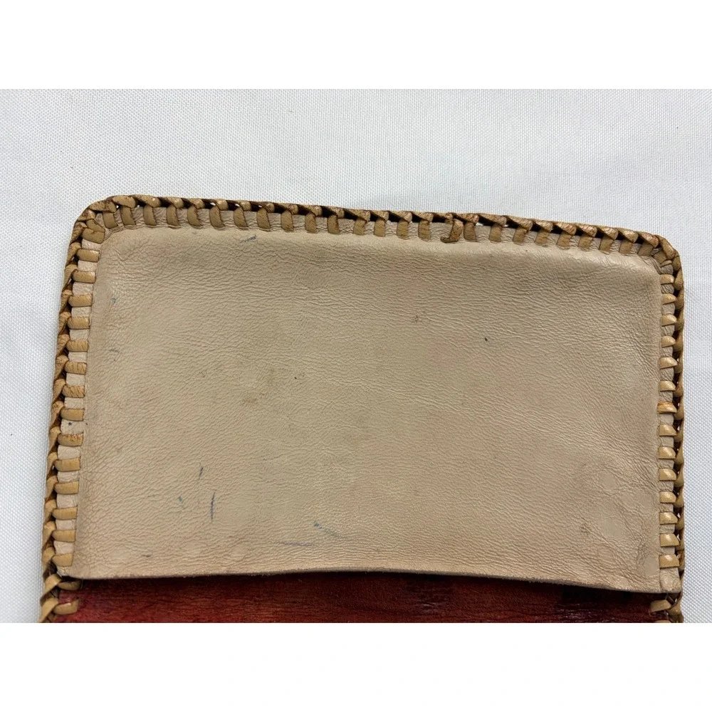 Vintage‎ Handmade Red Leather Whipstitch Bifold Wallet Card Holder Western Boho